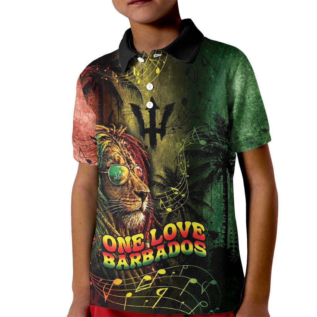 One Love Barbados Kid Polo Shirt Rastafarian Lion Reggae Grunge Style
