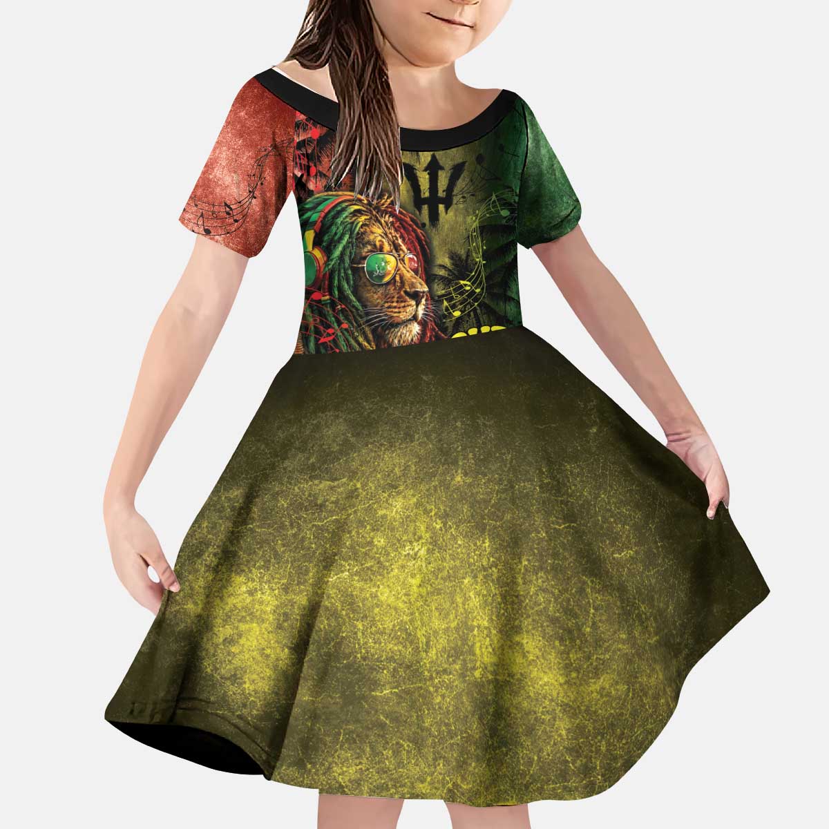 One Love Barbados Kid Short Sleeve Dress Rastafarian Lion Reggae Grunge Style