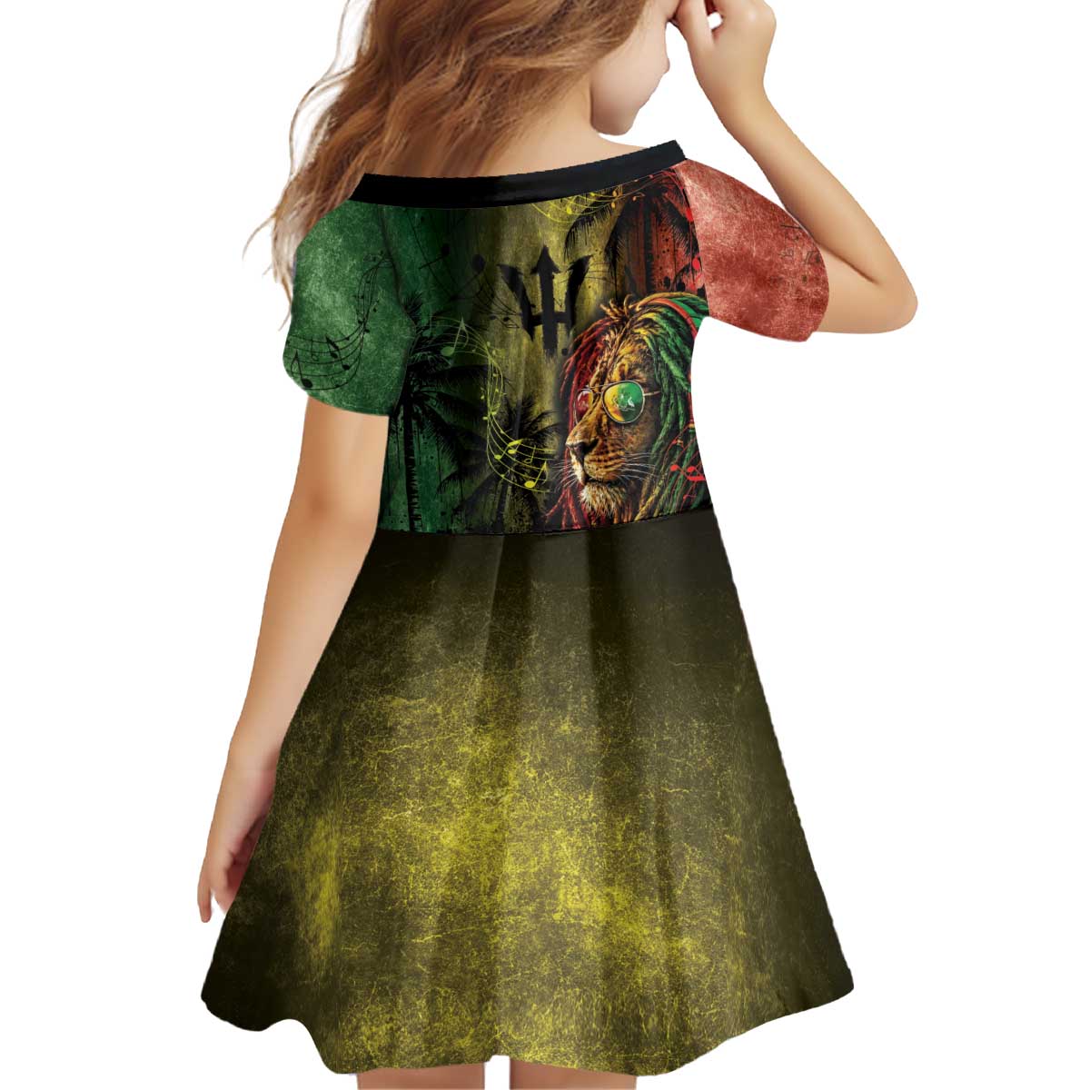 One Love Barbados Kid Short Sleeve Dress Rastafarian Lion Reggae Grunge Style