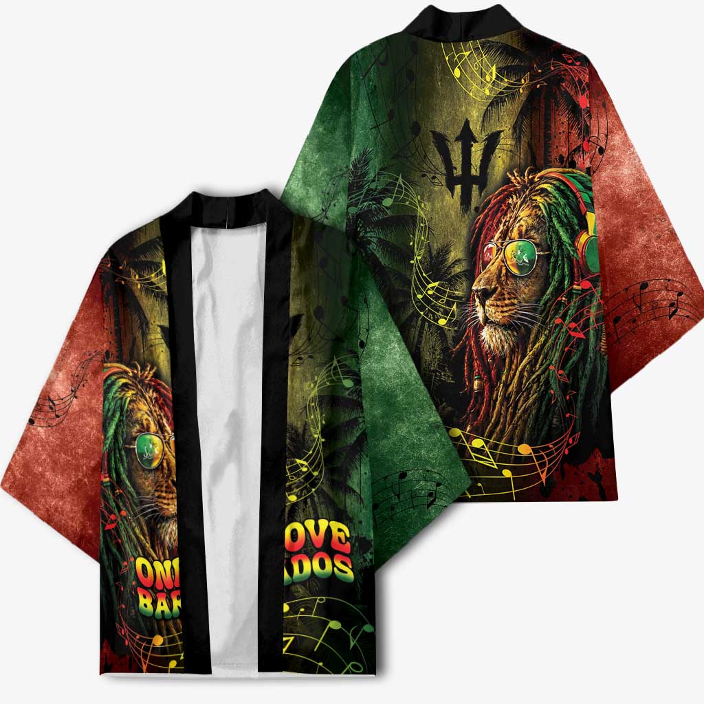 One Love Barbados Kimono Rastafarian Lion Reggae Grunge Style