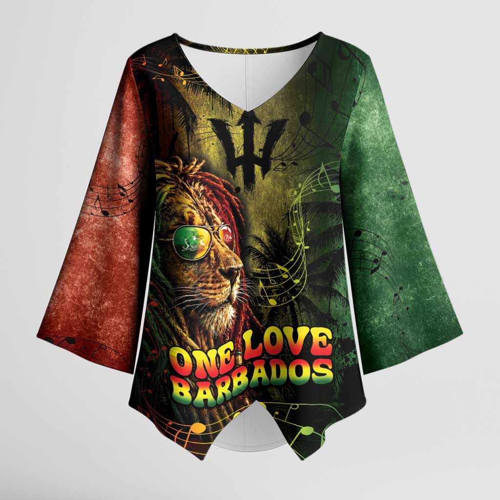 One Love Barbados Kimono Sleeve Blouse Rastafarian Lion Reggae Grunge Style