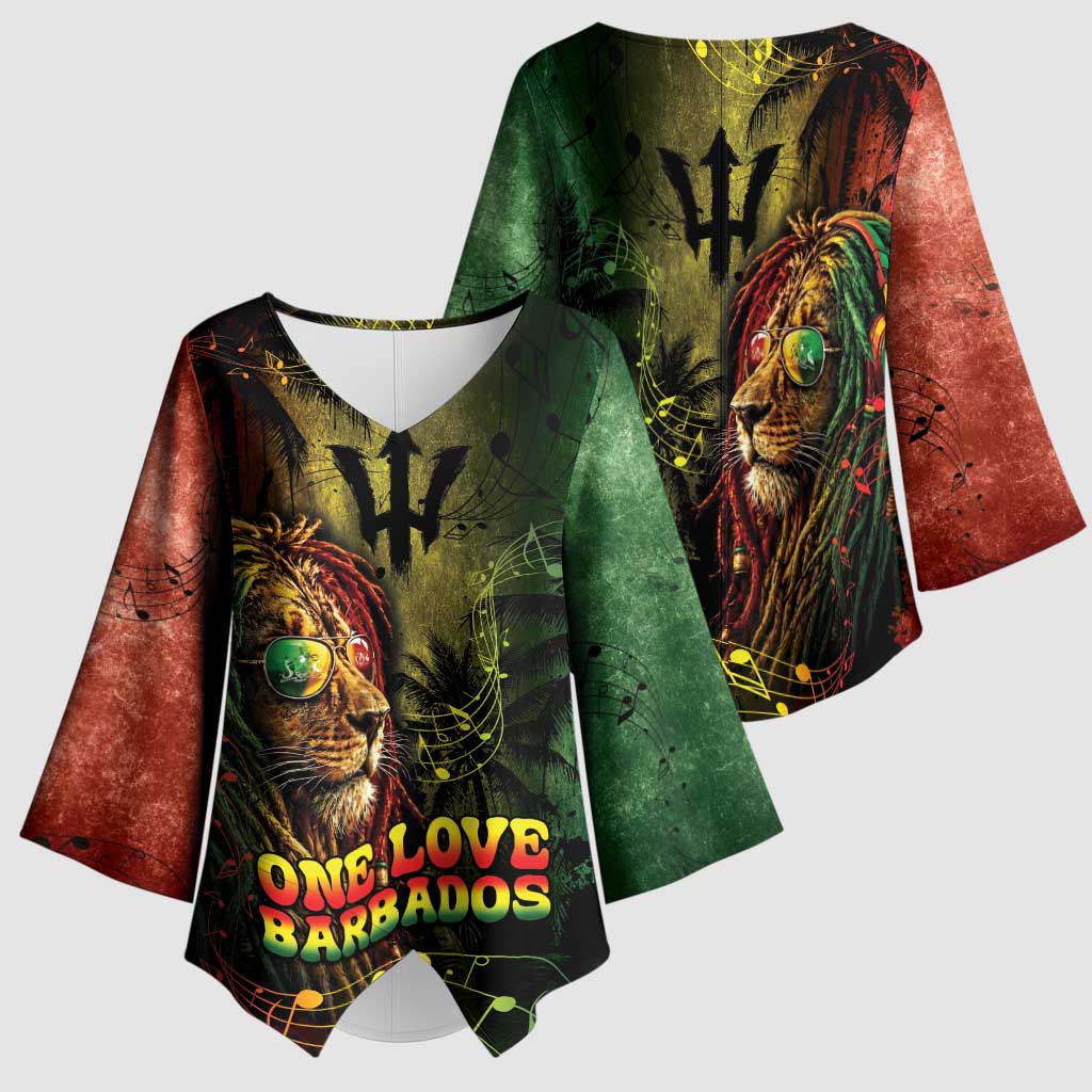 One Love Barbados Kimono Sleeve Blouse Rastafarian Lion Reggae Grunge Style