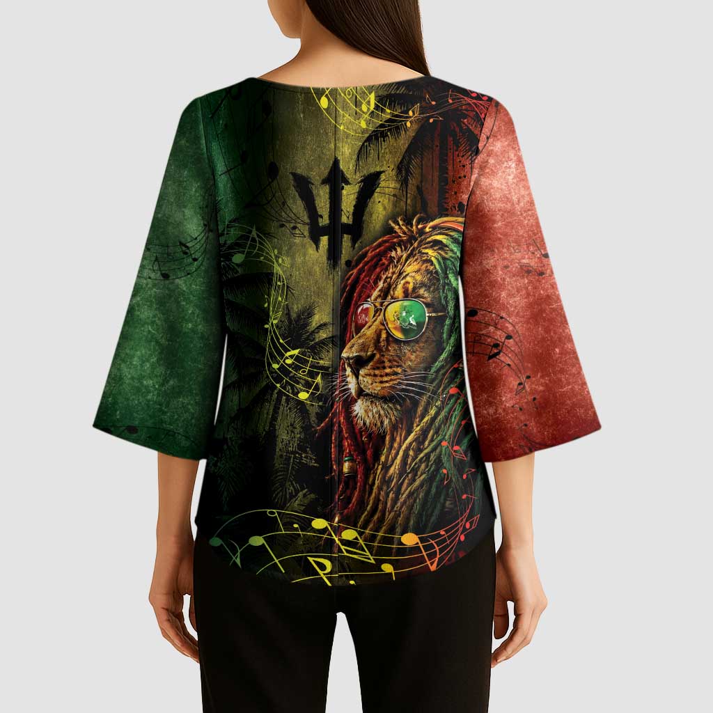 One Love Barbados Kimono Sleeve Blouse Rastafarian Lion Reggae Grunge Style