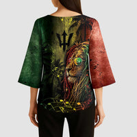 One Love Barbados Kimono Sleeve Blouse Rastafarian Lion Reggae Grunge Style