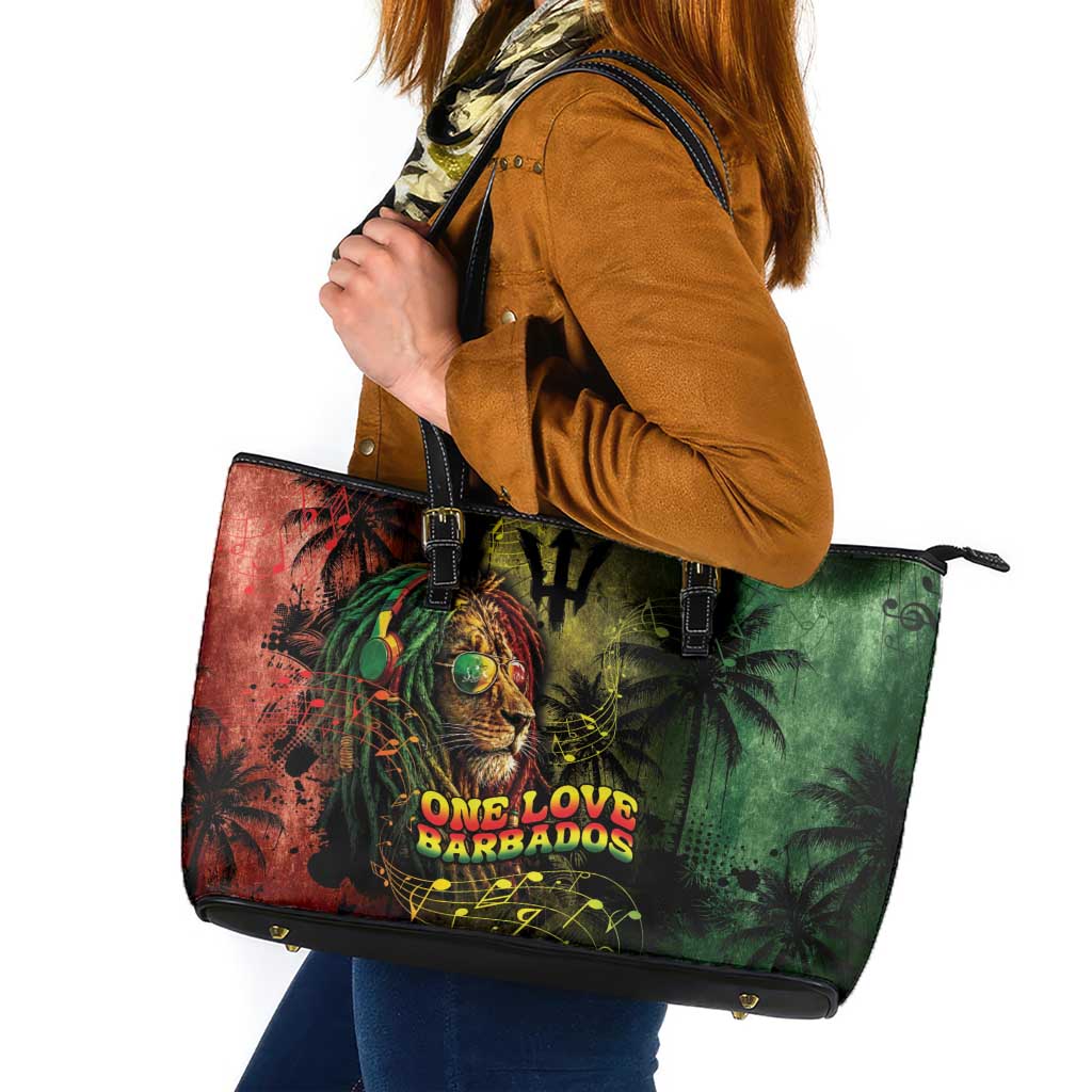 One Love Barbados Leather Tote Bag Rastafarian Lion Reggae Grunge Style