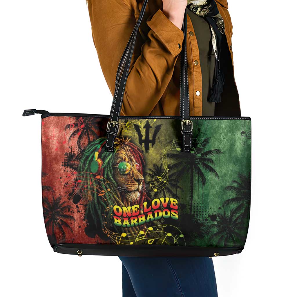 One Love Barbados Leather Tote Bag Rastafarian Lion Reggae Grunge Style