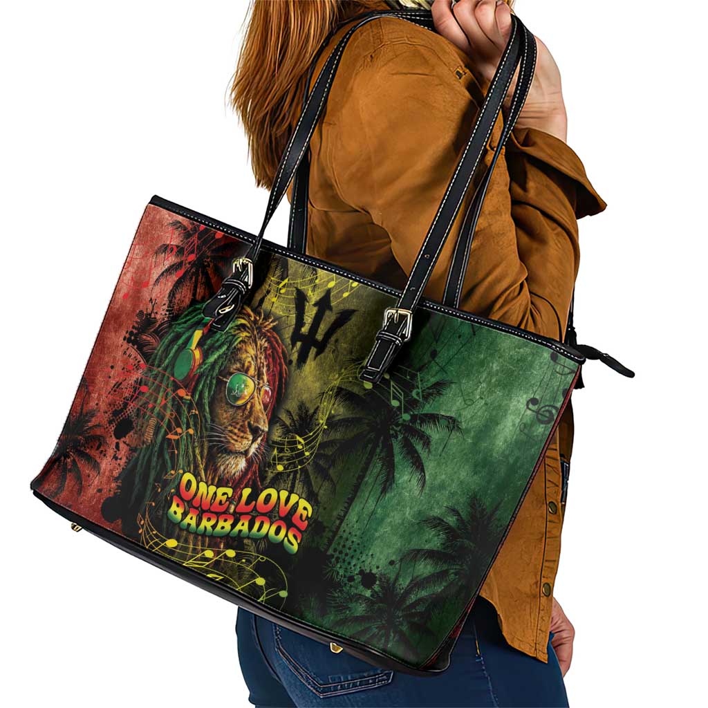 One Love Barbados Leather Tote Bag Rastafarian Lion Reggae Grunge Style