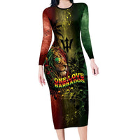 One Love Barbados Long Sleeve Bodycon Dress Rastafarian Lion Reggae Grunge Style