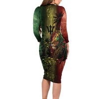 One Love Barbados Long Sleeve Bodycon Dress Rastafarian Lion Reggae Grunge Style