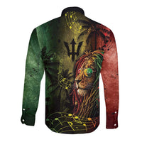 One Love Barbados Long Sleeve Button Shirt Rastafarian Lion Reggae Grunge Style