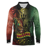 One Love Barbados Long Sleeve Polo Shirt Rastafarian Lion Reggae Grunge Style