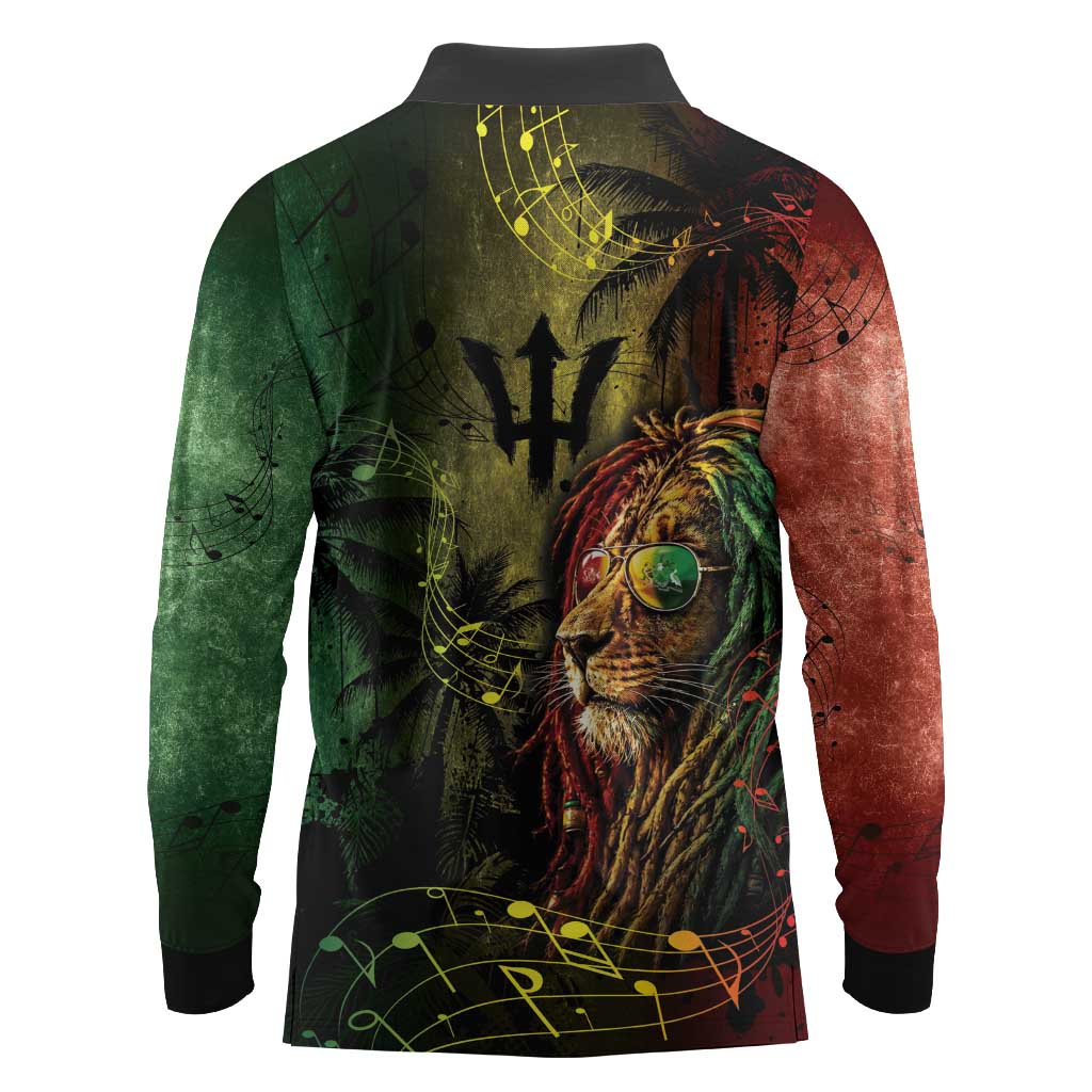 One Love Barbados Long Sleeve Polo Shirt Rastafarian Lion Reggae Grunge Style