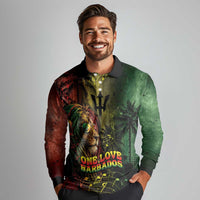 One Love Barbados Long Sleeve Polo Shirt Rastafarian Lion Reggae Grunge Style