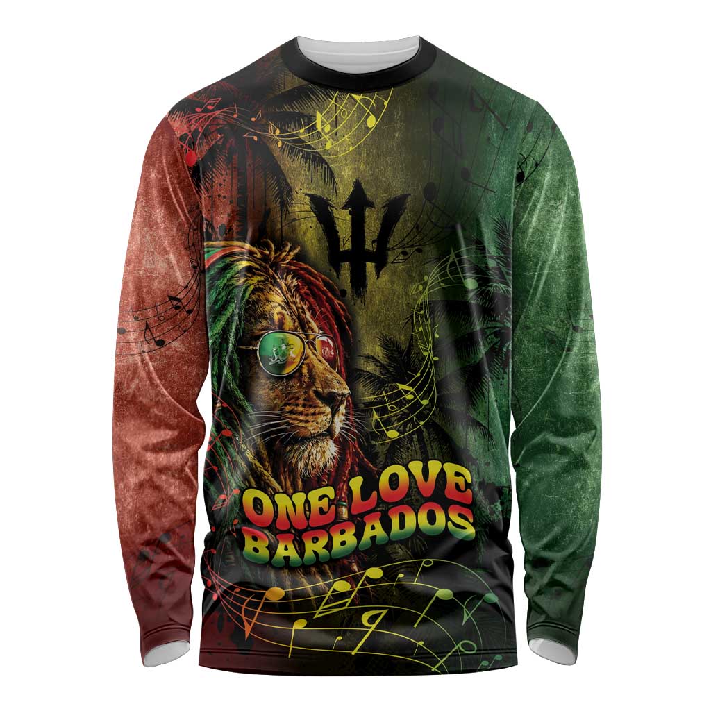One Love Barbados Long Sleeve Shirt Rastafarian Lion Reggae Grunge Style