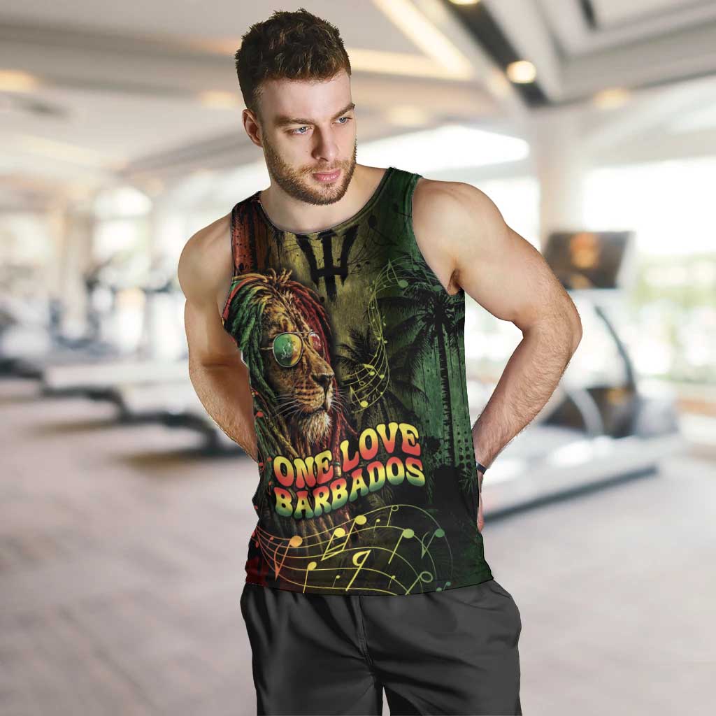 One Love Barbados Men Tank Top Rastafarian Lion Reggae Grunge Style