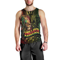 One Love Barbados Men Tank Top Rastafarian Lion Reggae Grunge Style