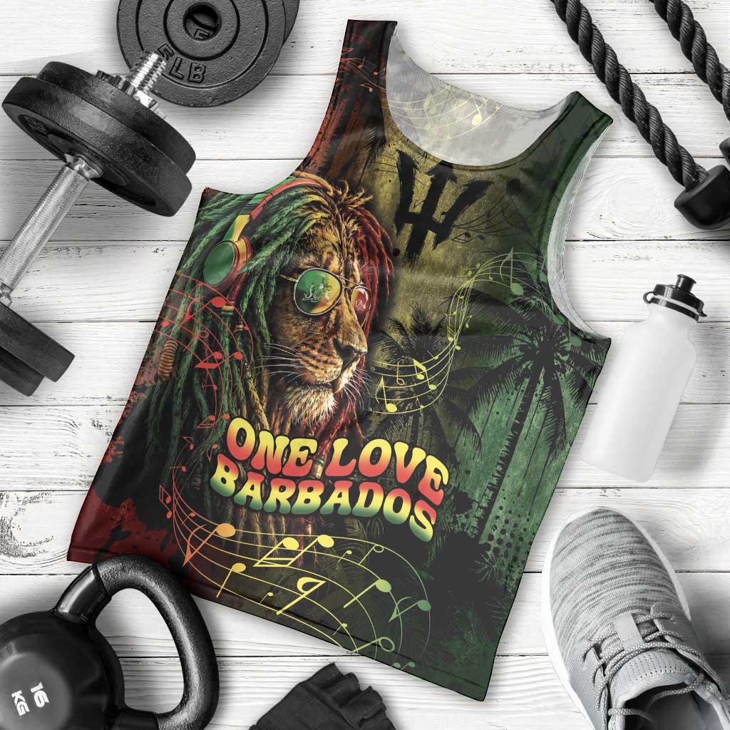 One Love Barbados Men Tank Top Rastafarian Lion Reggae Grunge Style