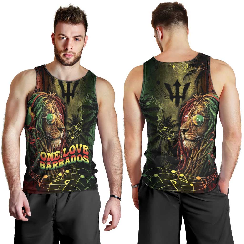 One Love Barbados Men Tank Top Rastafarian Lion Reggae Grunge Style
