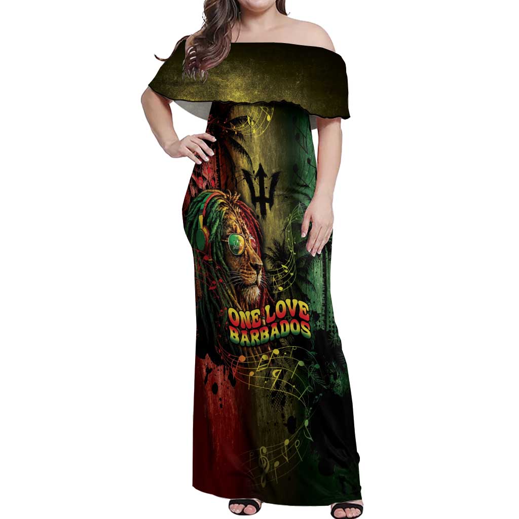 One Love Barbados Off Shoulder Maxi Dress Rastafarian Lion Reggae Grunge Style