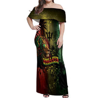 One Love Barbados Off Shoulder Maxi Dress Rastafarian Lion Reggae Grunge Style