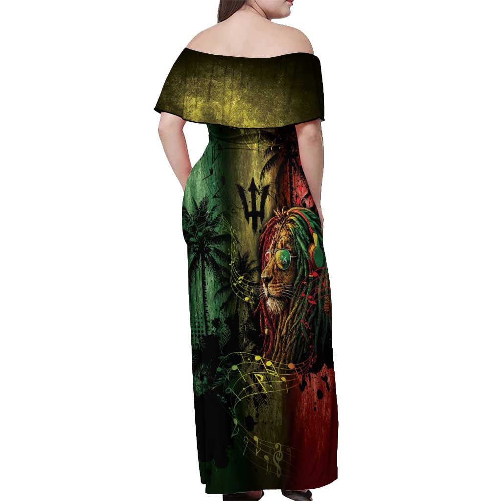 One Love Barbados Off Shoulder Maxi Dress Rastafarian Lion Reggae Grunge Style