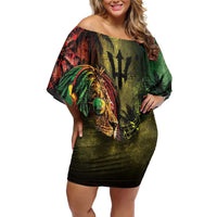 One Love Barbados Off Shoulder Short Dress Rastafarian Lion Reggae Grunge Style