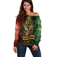 One Love Barbados Off Shoulder Sweater Rastafarian Lion Reggae Grunge Style