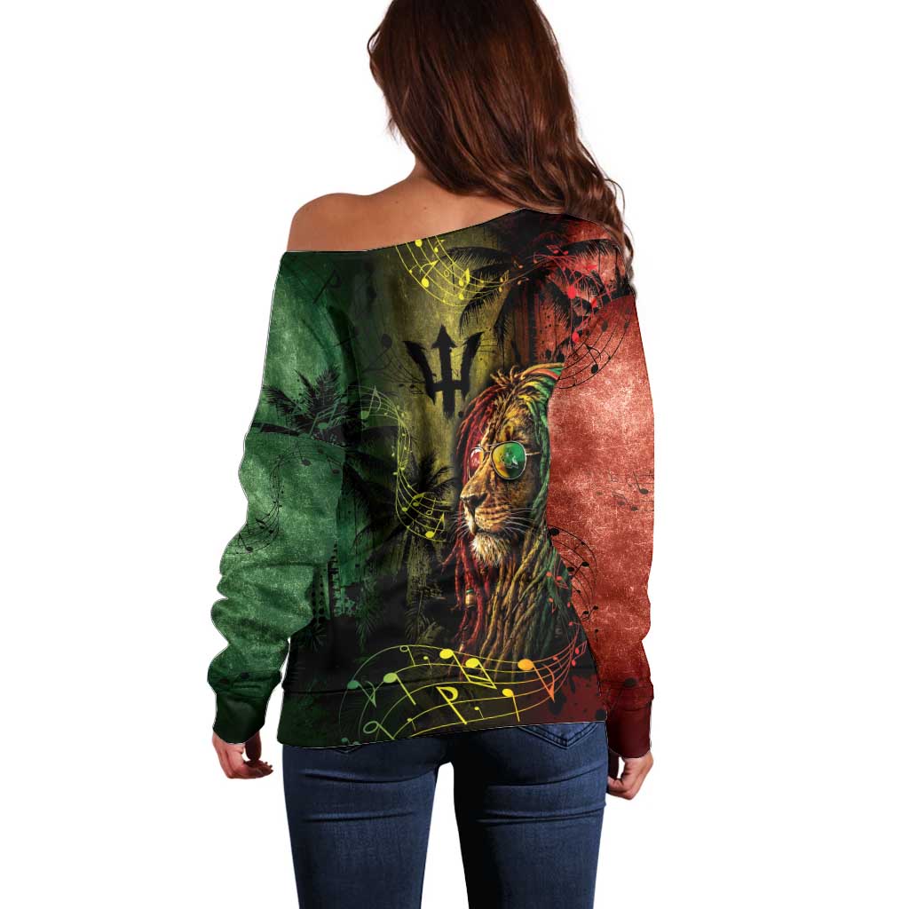 One Love Barbados Off Shoulder Sweater Rastafarian Lion Reggae Grunge Style