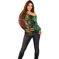One Love Barbados Off Shoulder Sweater Rastafarian Lion Reggae Grunge Style