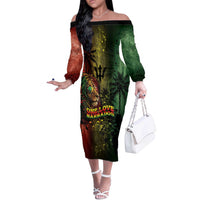 One Love Barbados Off The Shoulder Long Sleeve Dress Rastafarian Lion Reggae Grunge Style