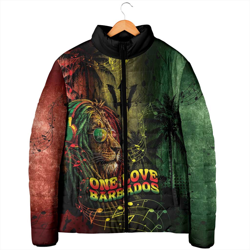 One Love Barbados Padded Jacket Rastafarian Lion Reggae Grunge Style