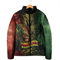 One Love Barbados Padded Jacket Rastafarian Lion Reggae Grunge Style