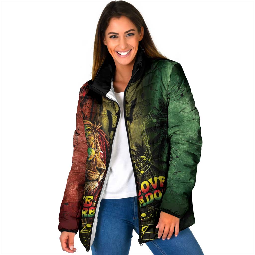 One Love Barbados Padded Jacket Rastafarian Lion Reggae Grunge Style