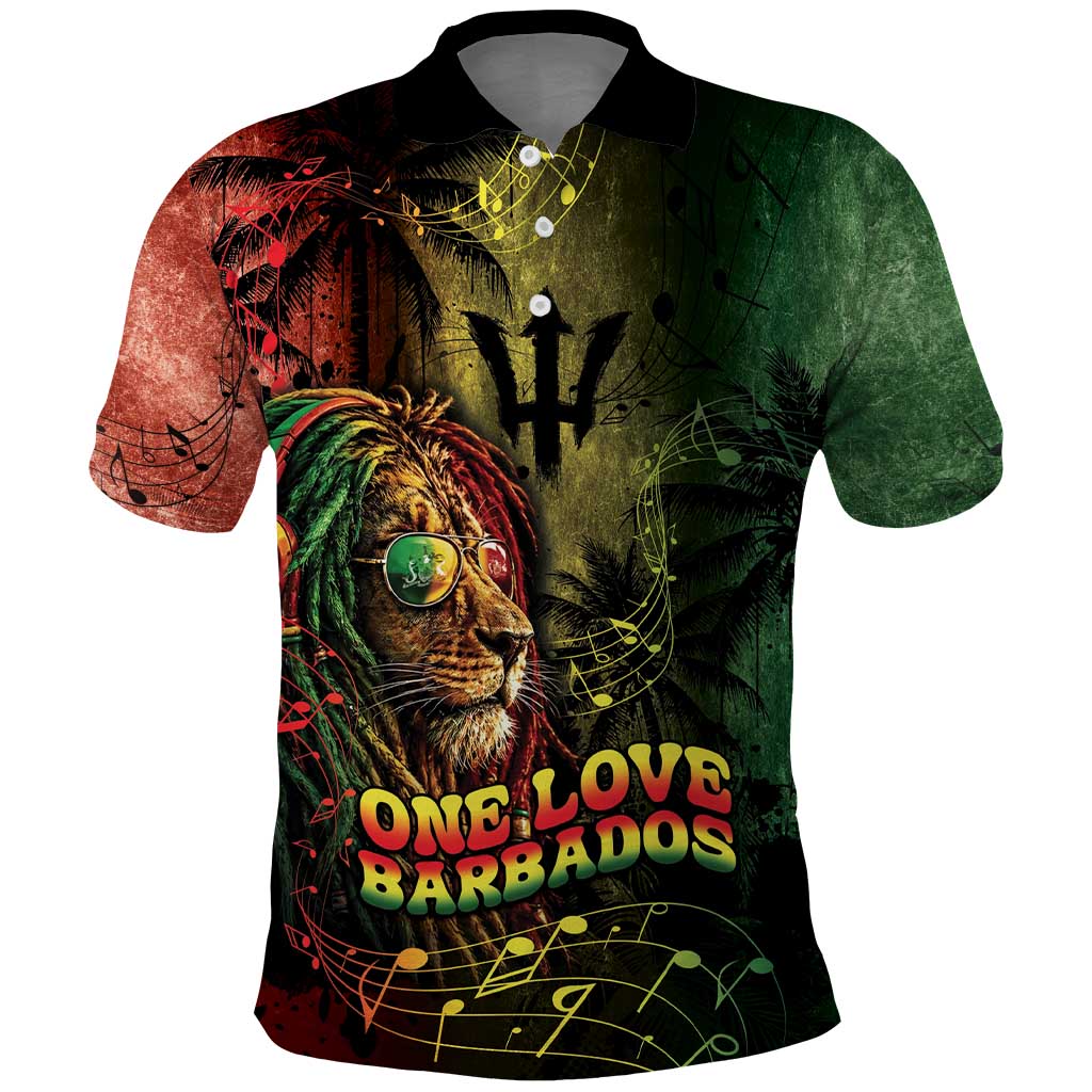 One Love Barbados Polo Shirt Rastafarian Lion Reggae Grunge Style
