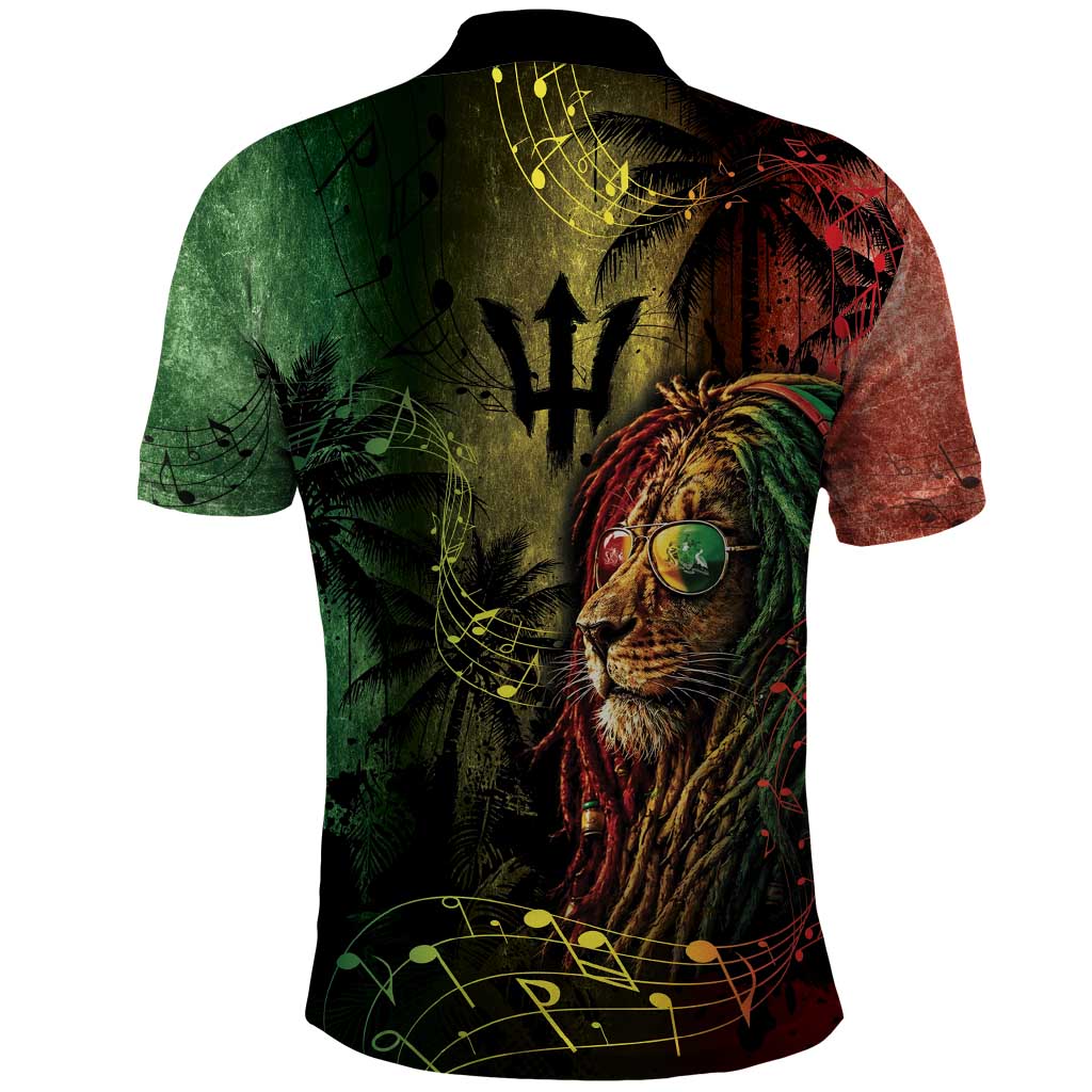 One Love Barbados Polo Shirt Rastafarian Lion Reggae Grunge Style
