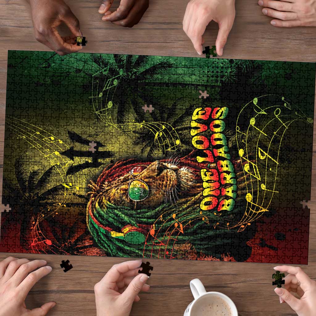 One Love Barbados Puzzle Rastafarian Lion Reggae Grunge Style