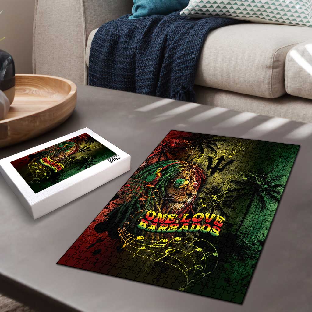 One Love Barbados Puzzle Rastafarian Lion Reggae Grunge Style