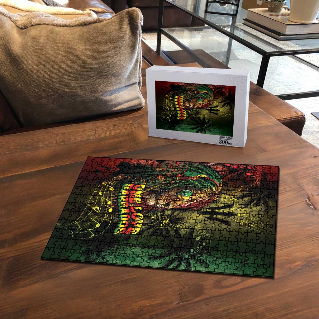 One Love Barbados Puzzle Rastafarian Lion Reggae Grunge Style