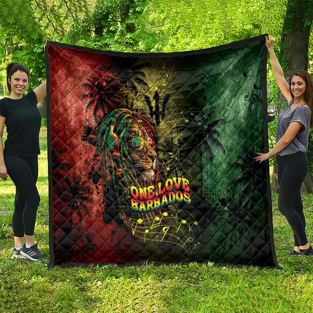 One Love Barbados Quilt Rastafarian Lion Reggae Grunge Style