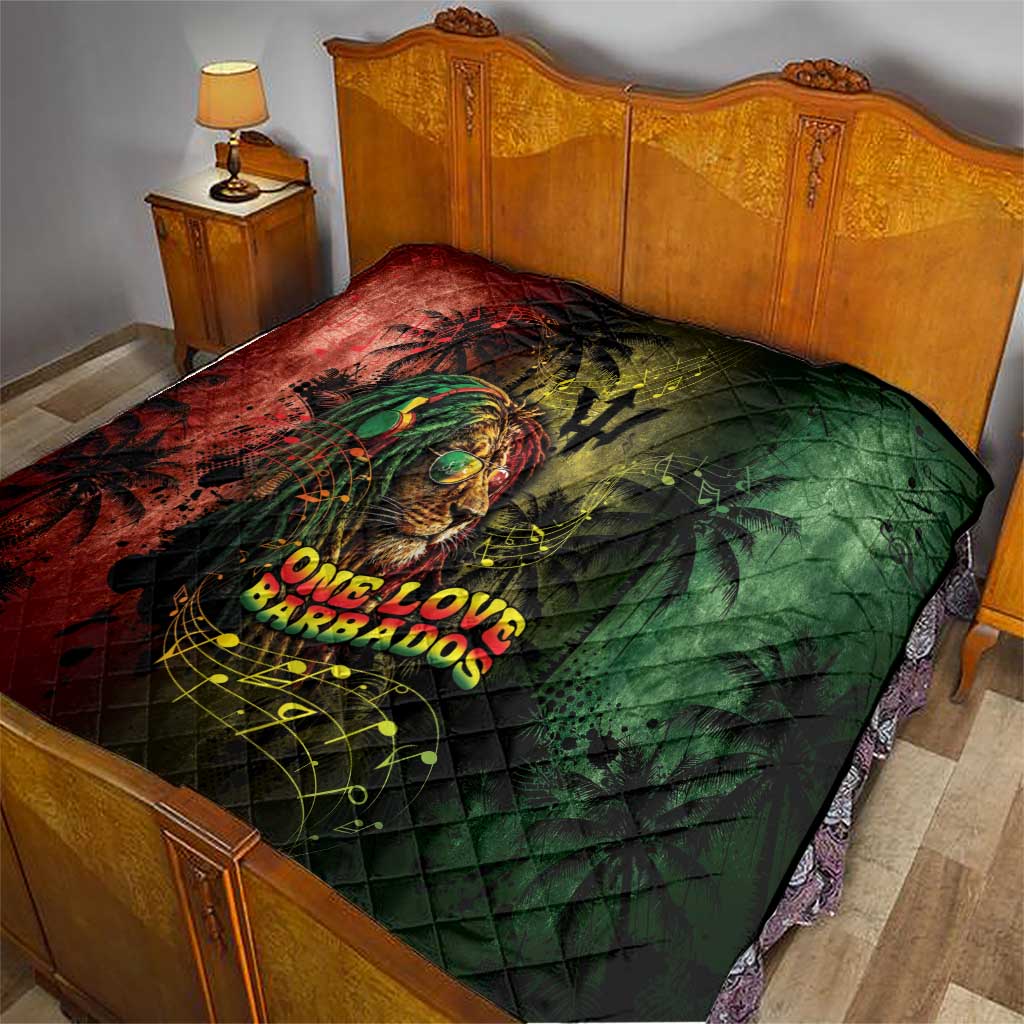 One Love Barbados Quilt Rastafarian Lion Reggae Grunge Style