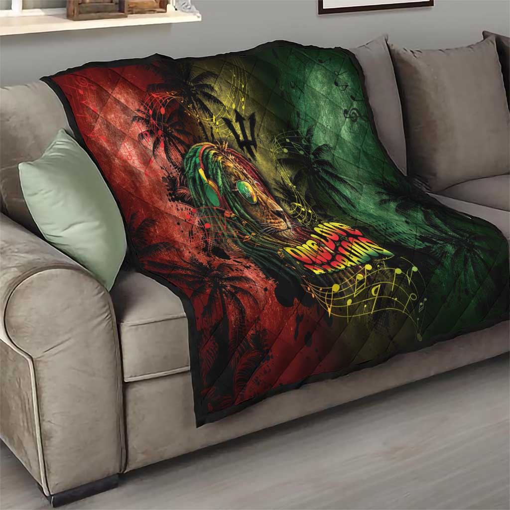One Love Barbados Quilt Rastafarian Lion Reggae Grunge Style