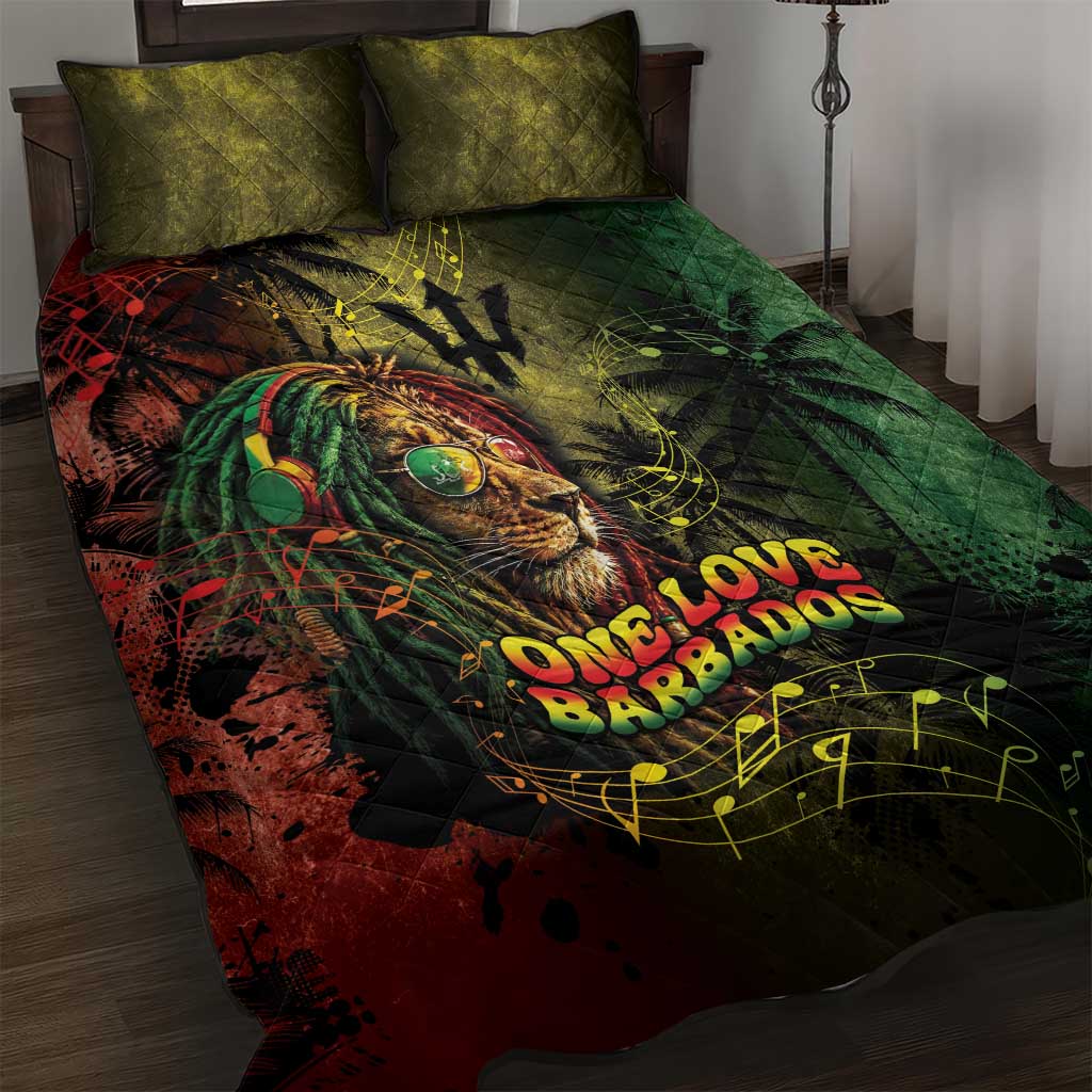 One Love Barbados Quilt Bed Set Rastafarian Lion Reggae Grunge Style