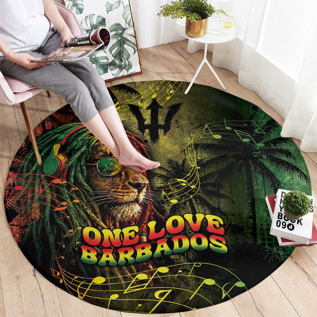 One Love Barbados Round Carpet Rastafarian Lion Reggae Grunge Style