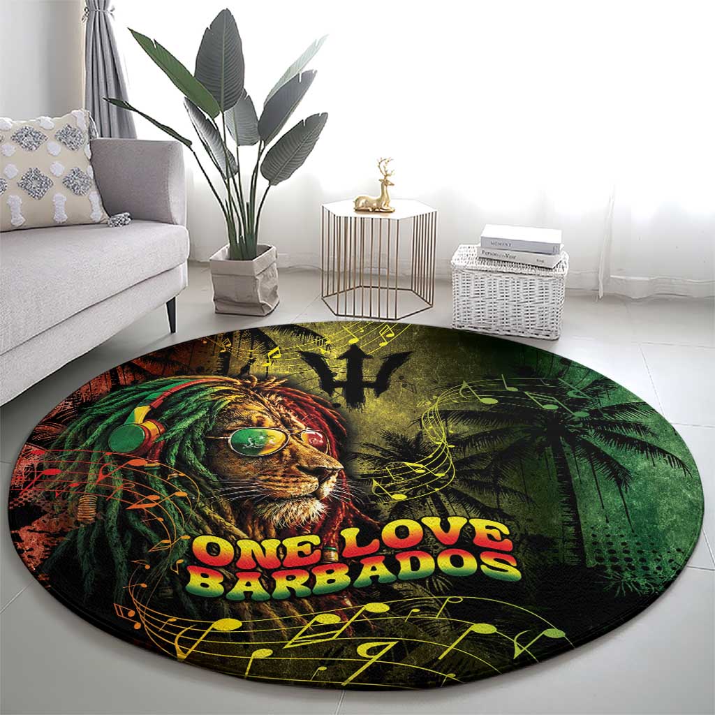 One Love Barbados Round Carpet Rastafarian Lion Reggae Grunge Style