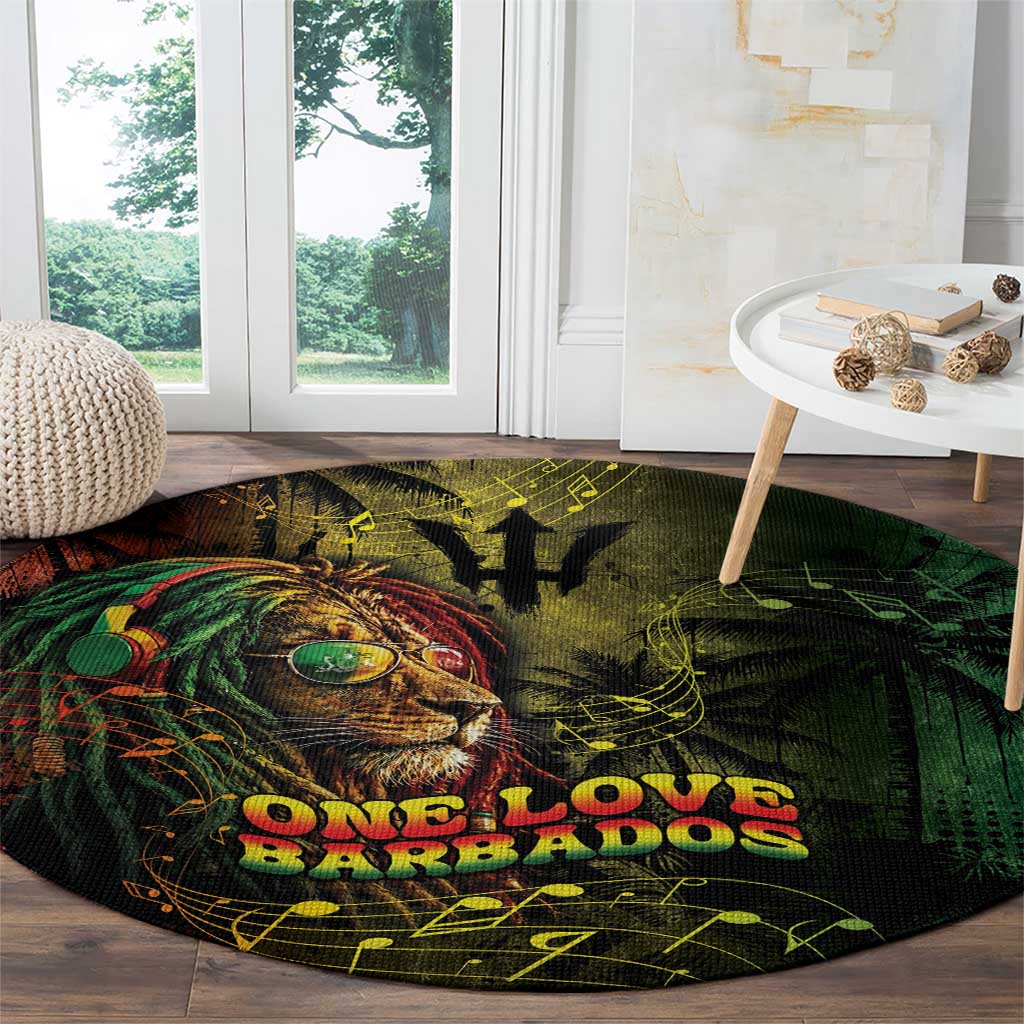One Love Barbados Round Carpet Rastafarian Lion Reggae Grunge Style