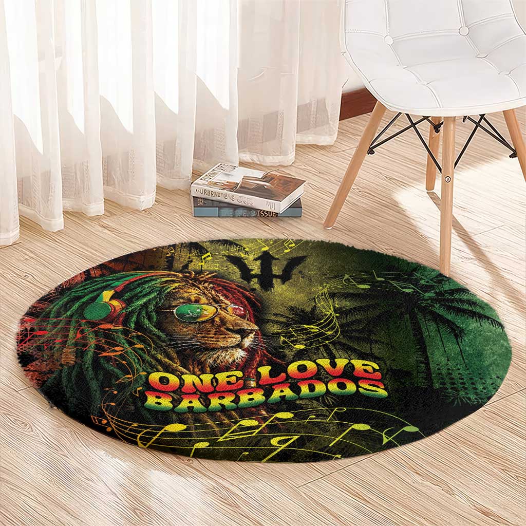 One Love Barbados Round Carpet Rastafarian Lion Reggae Grunge Style