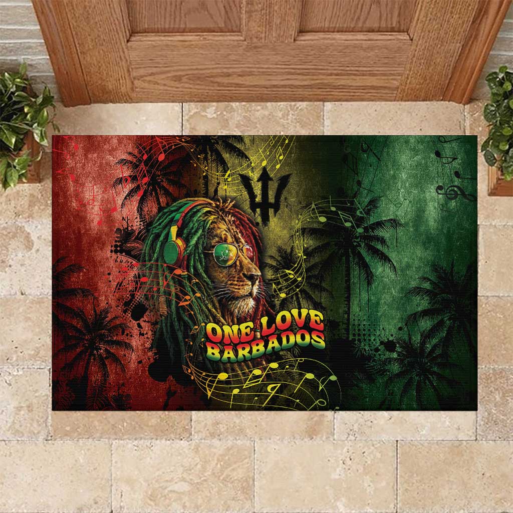 One Love Barbados Rubber Doormat Rastafarian Lion Reggae Grunge Style