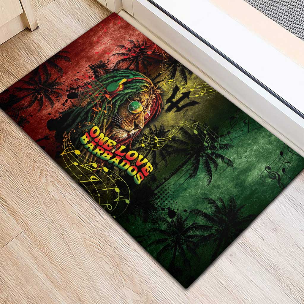 One Love Barbados Rubber Doormat Rastafarian Lion Reggae Grunge Style