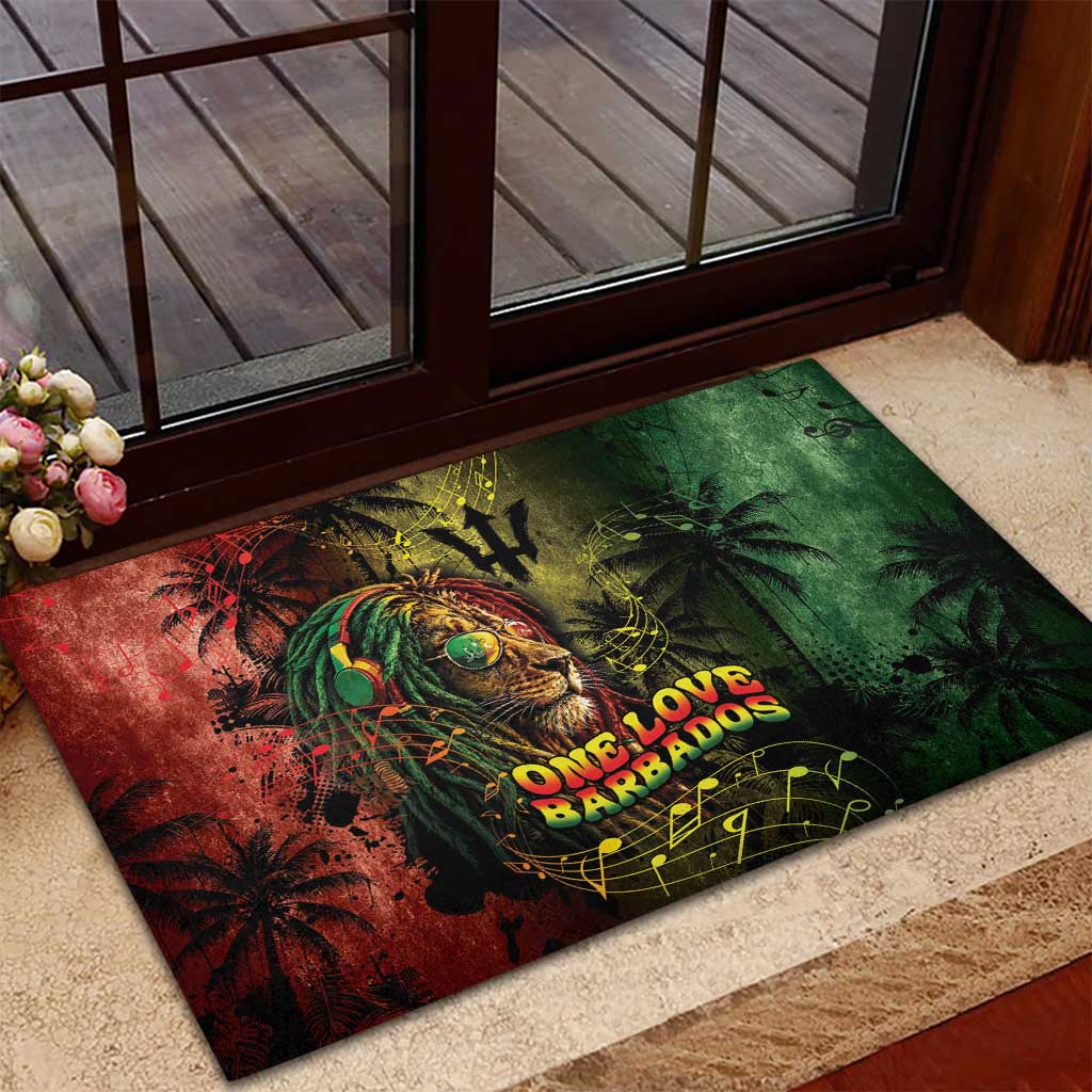 One Love Barbados Rubber Doormat Rastafarian Lion Reggae Grunge Style