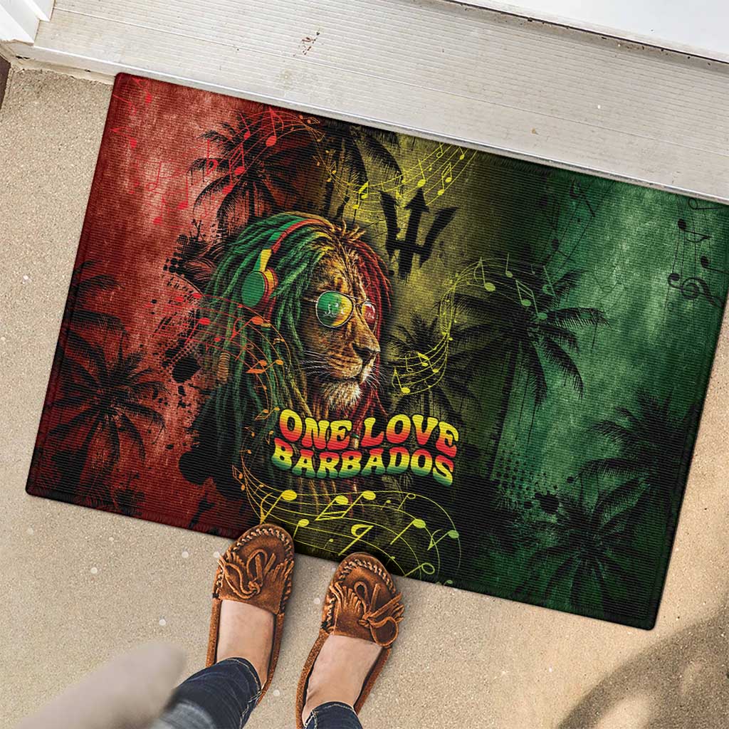 One Love Barbados Rubber Doormat Rastafarian Lion Reggae Grunge Style